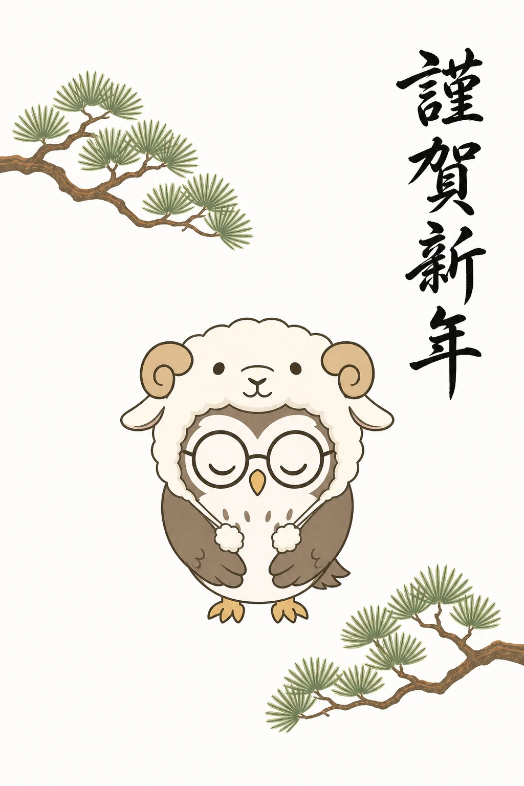 実生成: フクロウの未年年賀状